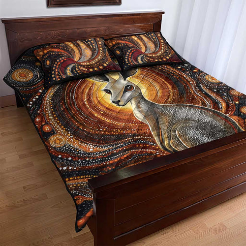 Australian Aboriginal Art Kangaroo Quilt Bed Set Warm Earth Tones Aboriginal Dot Painting