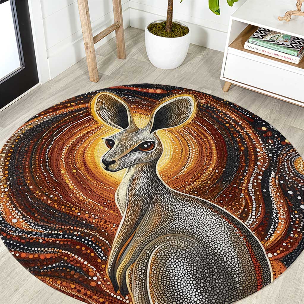 Australian Aboriginal Art Kangaroo Round Carpet Warm Earth Tones Aboriginal Dot Painting