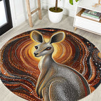 Australian Aboriginal Art Kangaroo Round Carpet Warm Earth Tones Aboriginal Dot Painting