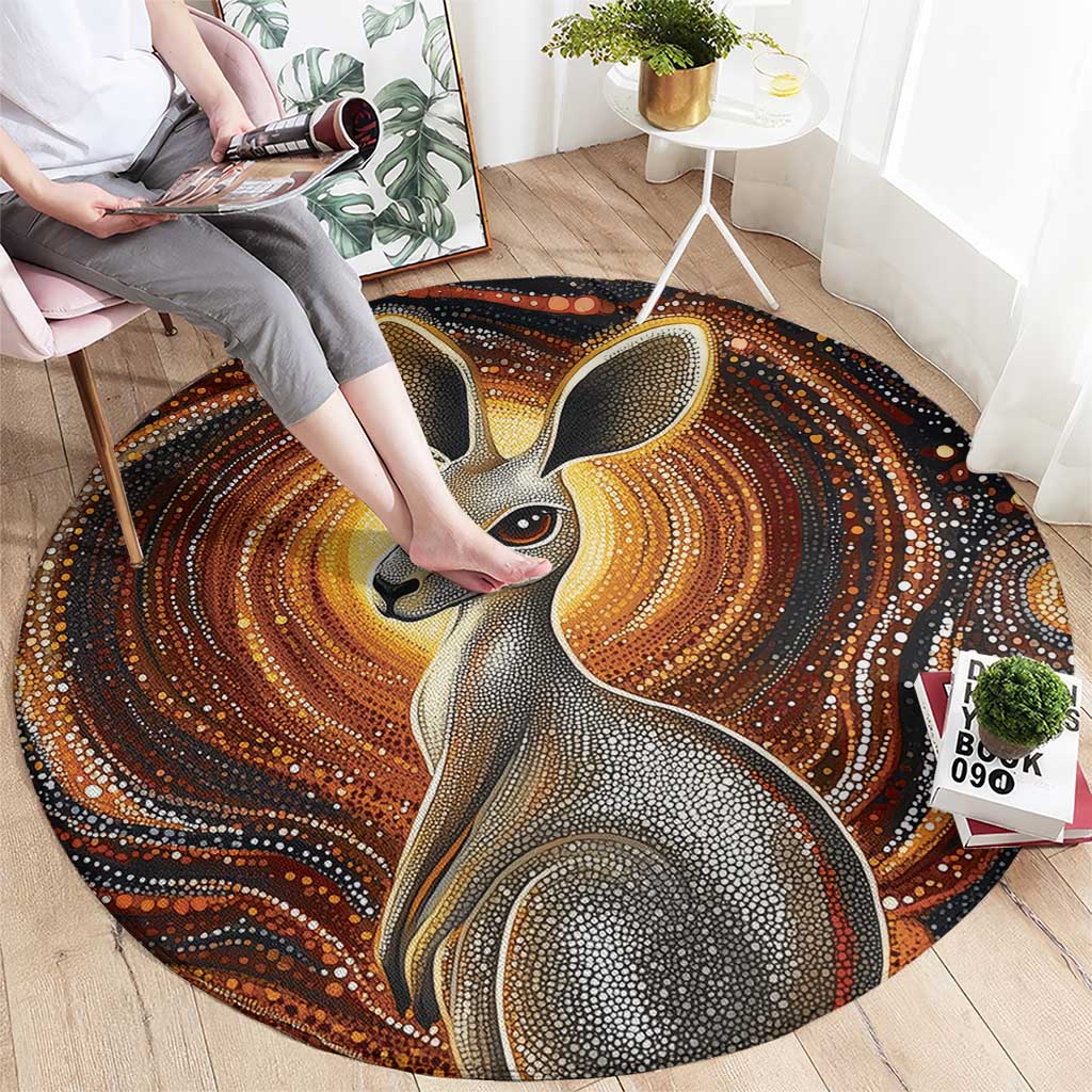Australian Aboriginal Art Kangaroo Round Carpet Warm Earth Tones Aboriginal Dot Painting