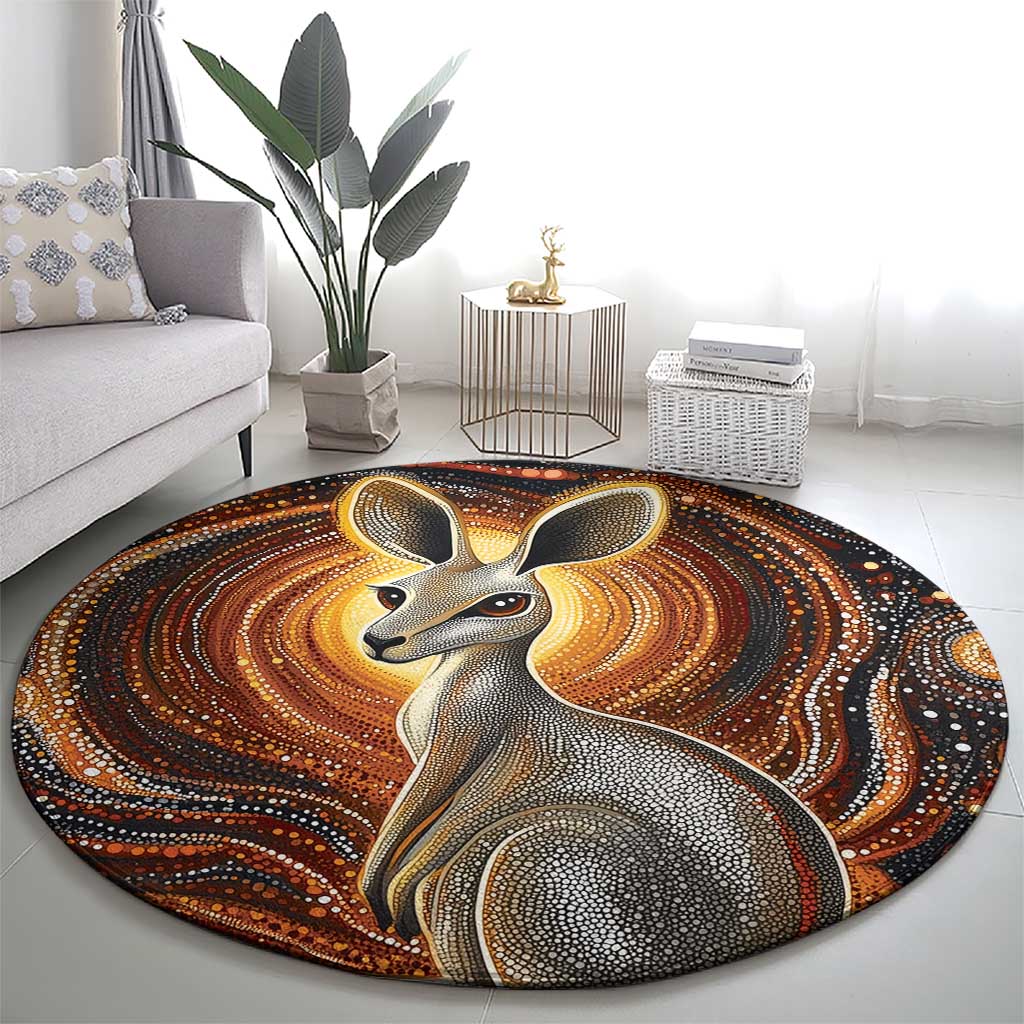 Australian Aboriginal Art Kangaroo Round Carpet Warm Earth Tones Aboriginal Dot Painting