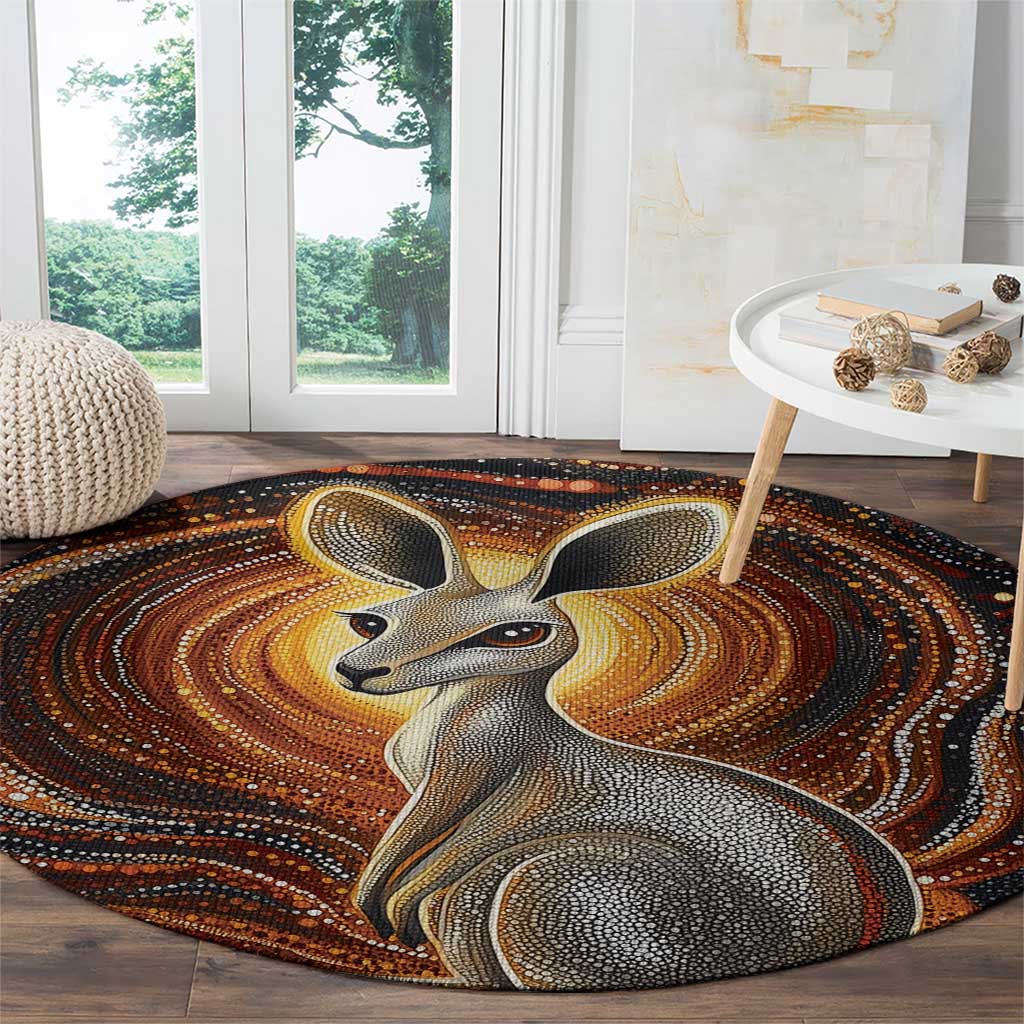 Australian Aboriginal Art Kangaroo Round Carpet Warm Earth Tones Aboriginal Dot Painting