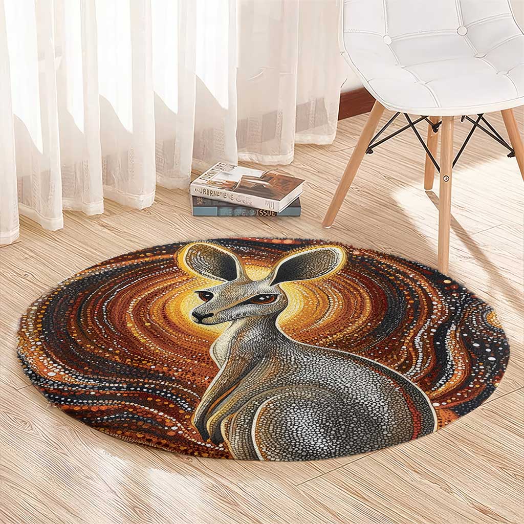 Australian Aboriginal Art Kangaroo Round Carpet Warm Earth Tones Aboriginal Dot Painting