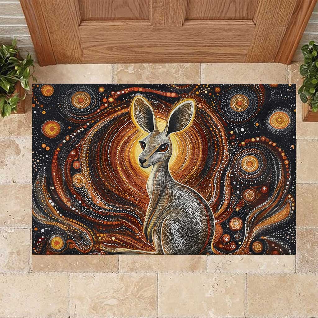 Australian Aboriginal Art Kangaroo Rubber Doormat Warm Earth Tones Aboriginal Dot Painting
