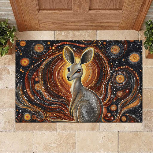 Australian Aboriginal Art Kangaroo Rubber Doormat Warm Earth Tones Aboriginal Dot Painting