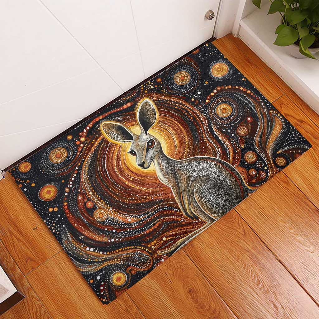 Australian Aboriginal Art Kangaroo Rubber Doormat Warm Earth Tones Aboriginal Dot Painting