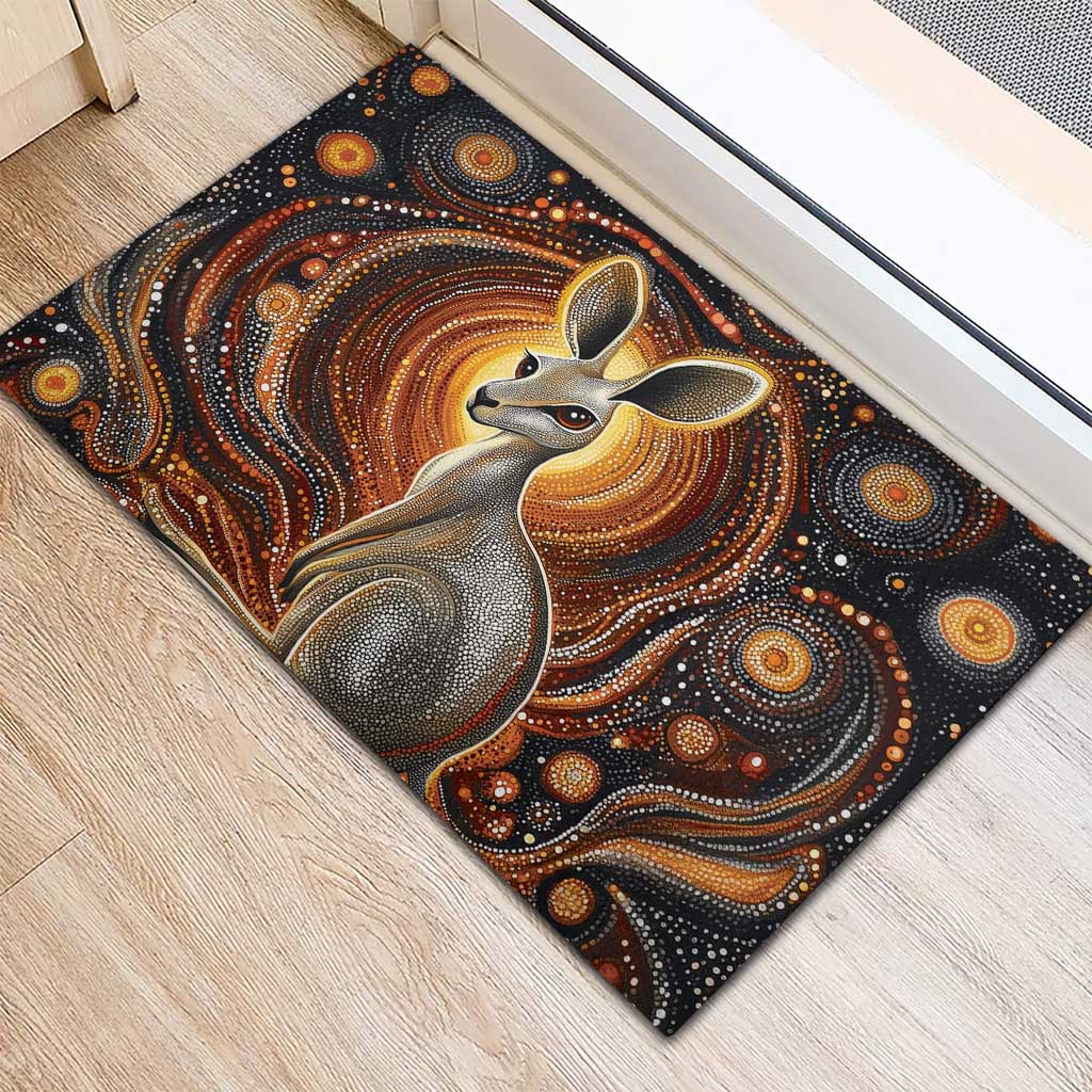 Australian Aboriginal Art Kangaroo Rubber Doormat Warm Earth Tones Aboriginal Dot Painting