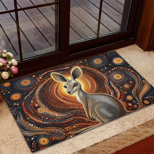 Australian Aboriginal Art Kangaroo Rubber Doormat Warm Earth Tones Aboriginal Dot Painting