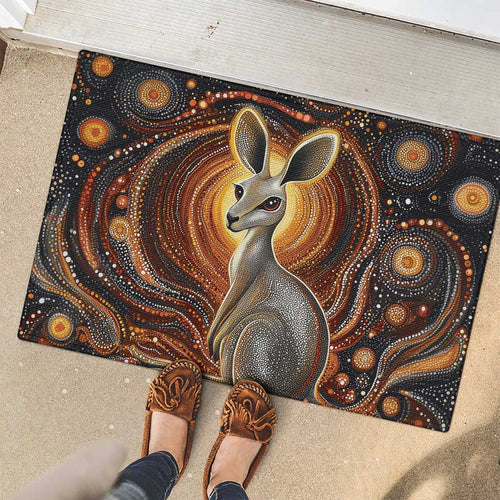 Australian Aboriginal Art Kangaroo Rubber Doormat Warm Earth Tones Aboriginal Dot Painting