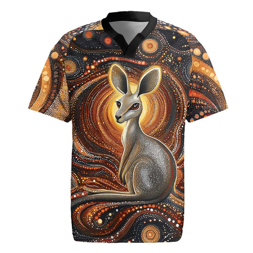 Australian Aboriginal Art Kangaroo Rugby Jersey Warm Earth Tones Aboriginal Dot Painting