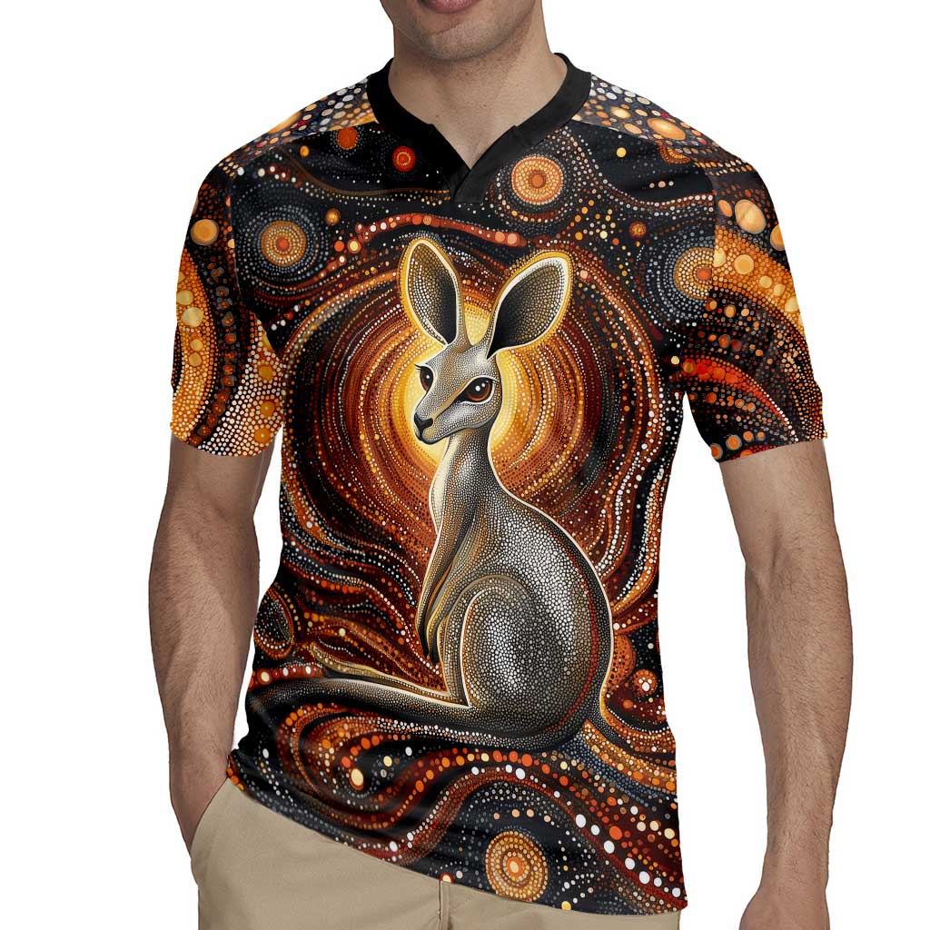 Australian Aboriginal Art Kangaroo Rugby Jersey Warm Earth Tones Aboriginal Dot Painting