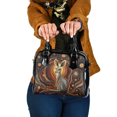 Australian Aboriginal Art Kangaroo Shoulder Handbag Warm Earth Tones Aboriginal Dot Painting