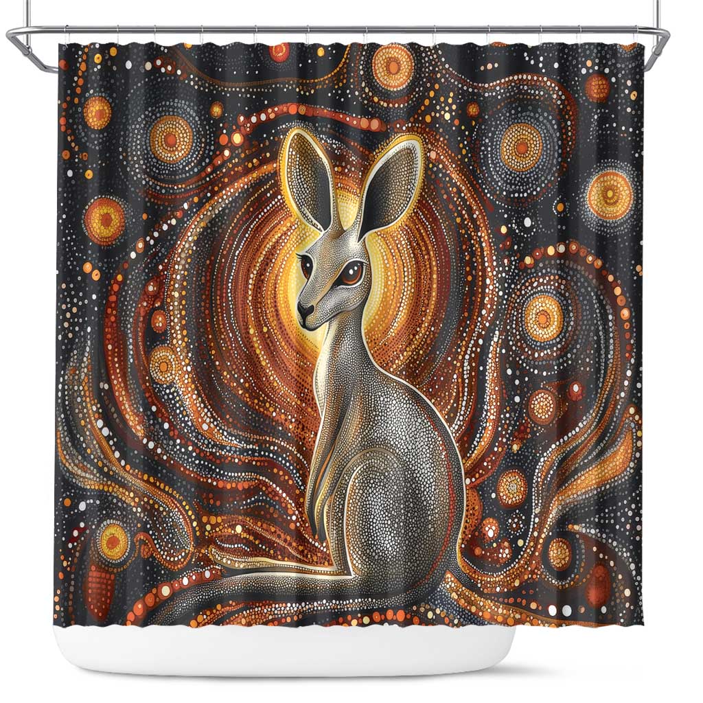 Australian Aboriginal Art Kangaroo Shower Curtain Warm Earth Tones Aboriginal Dot Painting