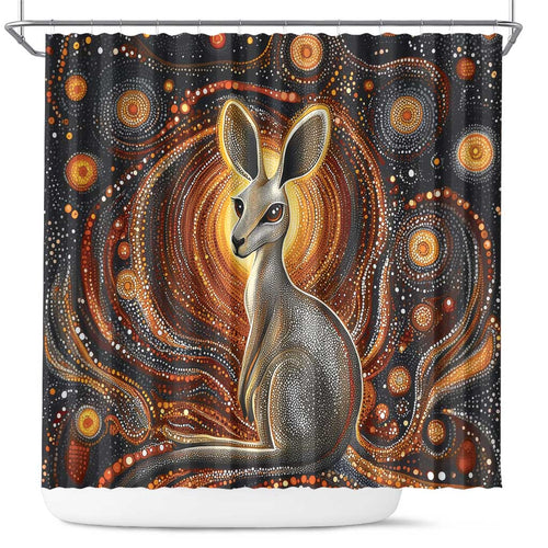 Australian Aboriginal Art Kangaroo Shower Curtain Warm Earth Tones Aboriginal Dot Painting