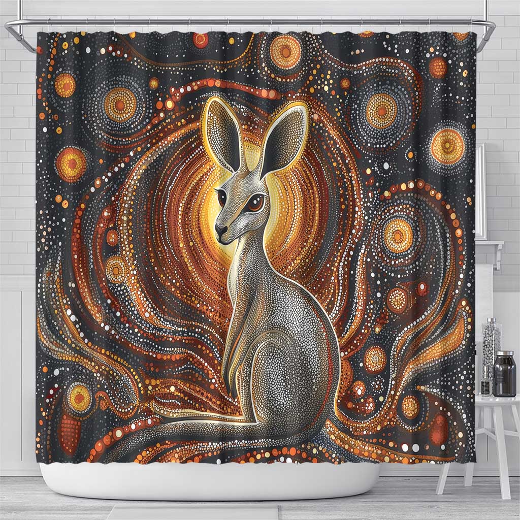 Australian Aboriginal Art Kangaroo Shower Curtain Warm Earth Tones Aboriginal Dot Painting