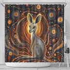 Australian Aboriginal Art Kangaroo Shower Curtain Warm Earth Tones Aboriginal Dot Painting