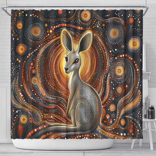 Australian Aboriginal Art Kangaroo Shower Curtain Warm Earth Tones Aboriginal Dot Painting