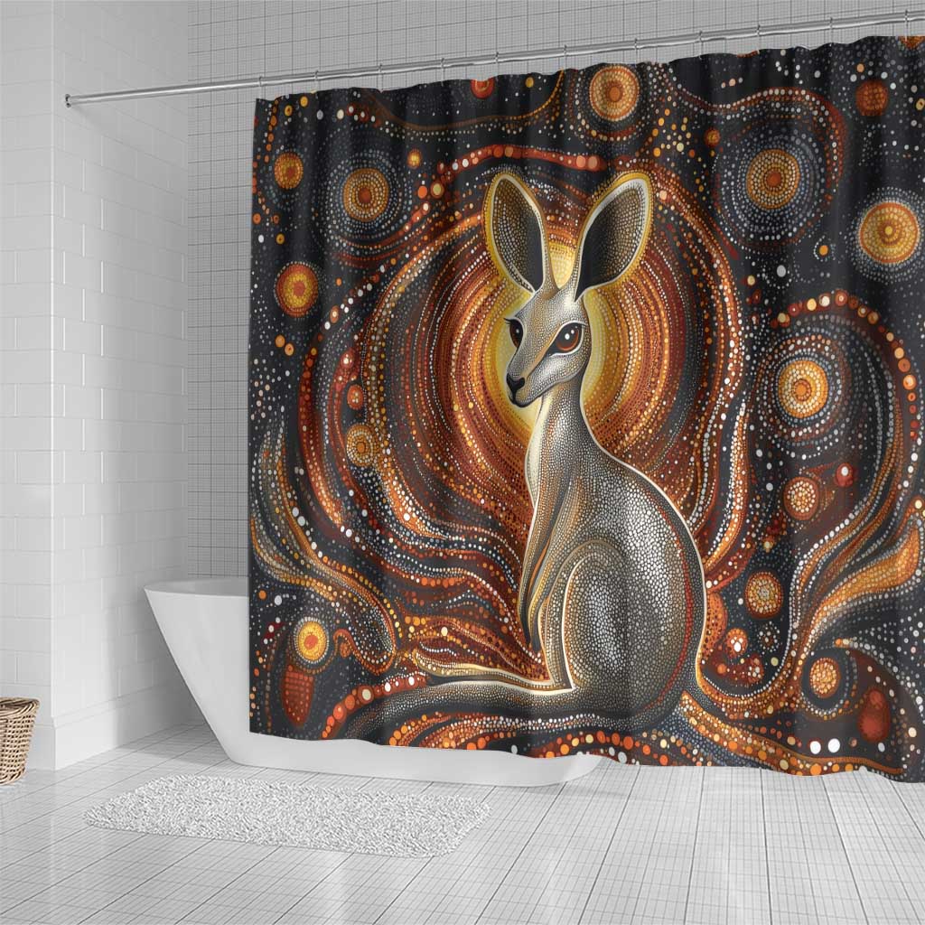 Australian Aboriginal Art Kangaroo Shower Curtain Warm Earth Tones Aboriginal Dot Painting