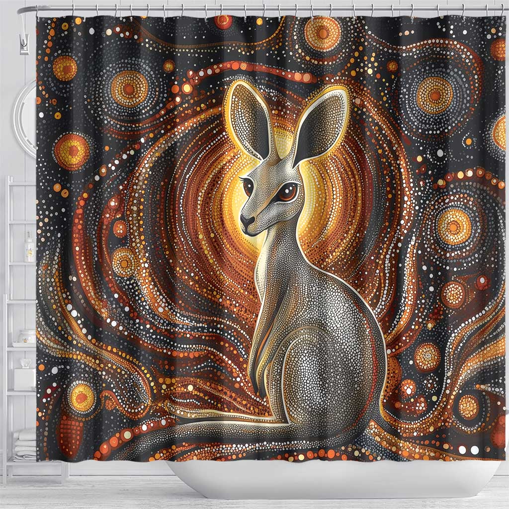Australian Aboriginal Art Kangaroo Shower Curtain Warm Earth Tones Aboriginal Dot Painting