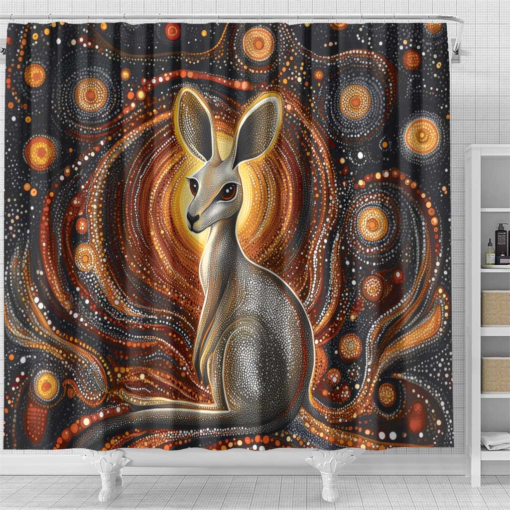 Australian Aboriginal Art Kangaroo Shower Curtain Warm Earth Tones Aboriginal Dot Painting