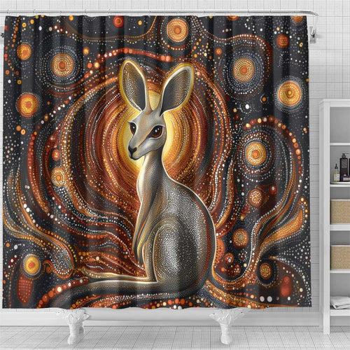 Australian Aboriginal Art Kangaroo Shower Curtain Warm Earth Tones Aboriginal Dot Painting