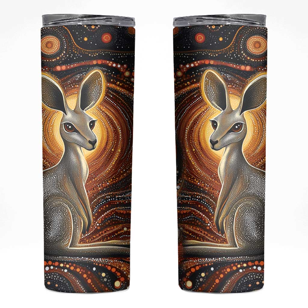 Australian Aboriginal Art Kangaroo Skinny Tumbler Warm Earth Tones Aboriginal Dot Painting