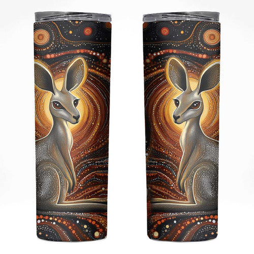 Australian Aboriginal Art Kangaroo Skinny Tumbler Warm Earth Tones Aboriginal Dot Painting