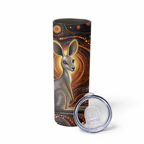 Australian Aboriginal Art Kangaroo Skinny Tumbler Warm Earth Tones Aboriginal Dot Painting