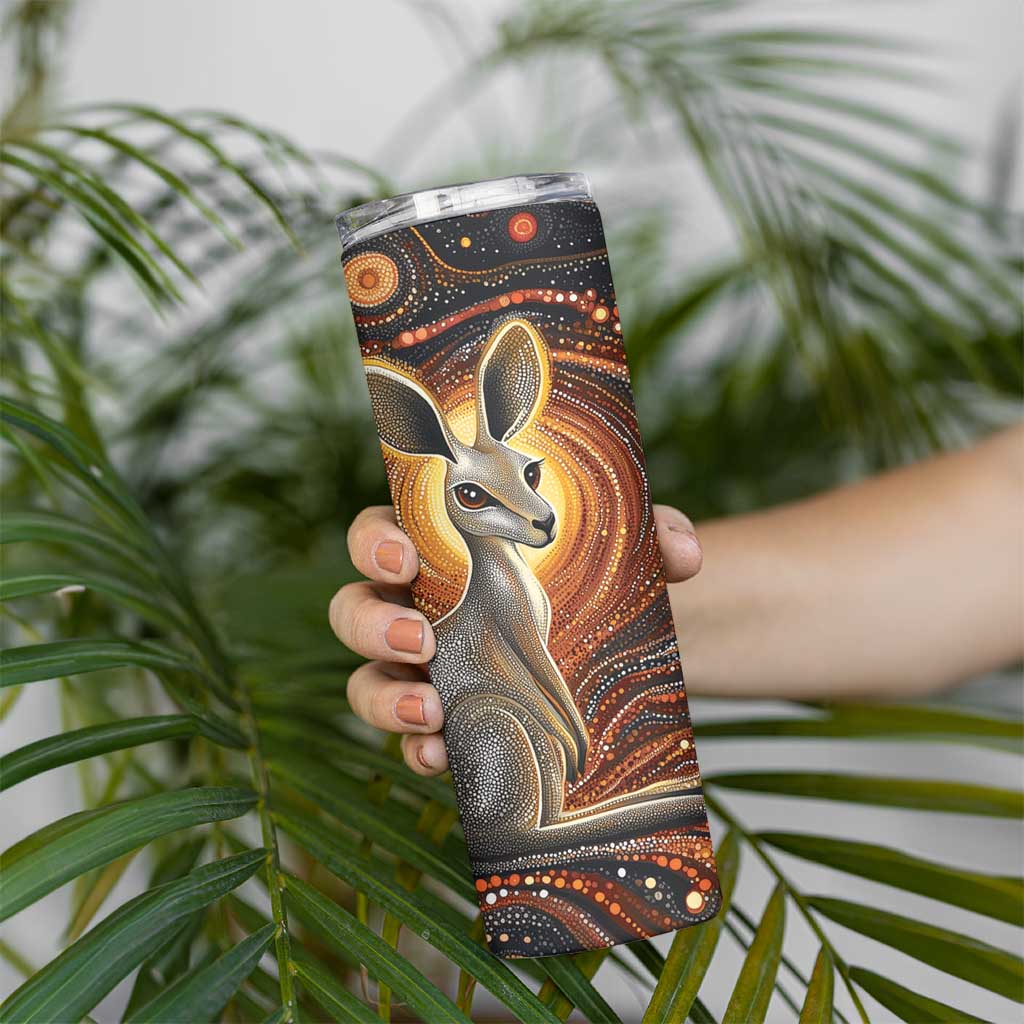 Australian Aboriginal Art Kangaroo Skinny Tumbler Warm Earth Tones Aboriginal Dot Painting