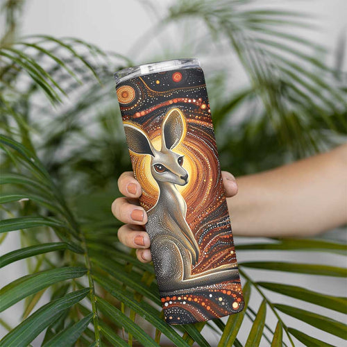 Australian Aboriginal Art Kangaroo Skinny Tumbler Warm Earth Tones Aboriginal Dot Painting
