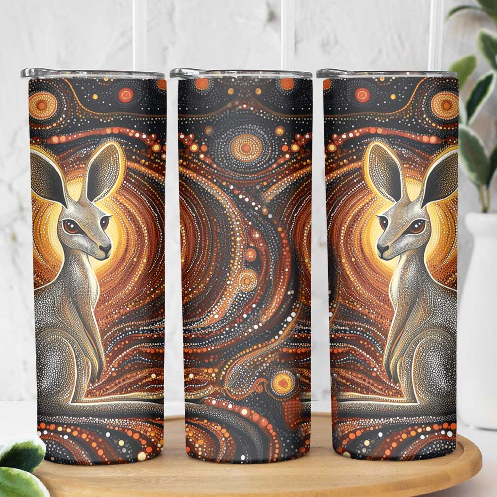 Australian Aboriginal Art Kangaroo Skinny Tumbler Warm Earth Tones Aboriginal Dot Painting