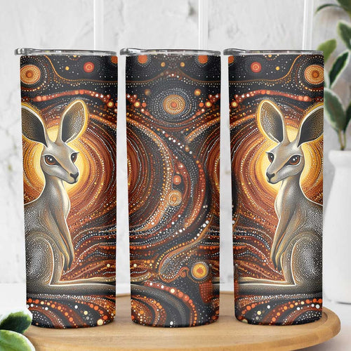Australian Aboriginal Art Kangaroo Skinny Tumbler Warm Earth Tones Aboriginal Dot Painting
