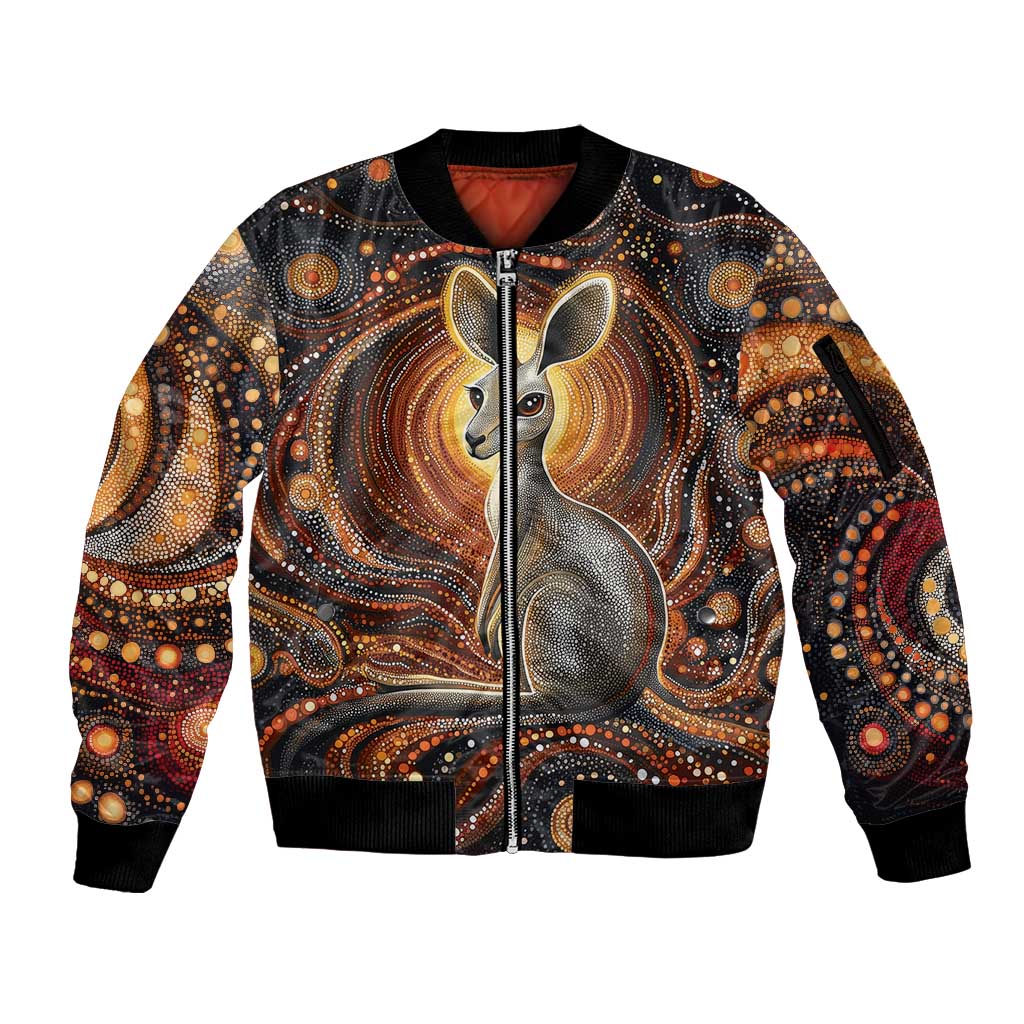 Australian Aboriginal Art Kangaroo Sleeve Zip Bomber Jacket Warm Earth Tones Aboriginal Dot Painting