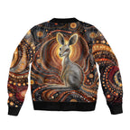 Australian Aboriginal Art Kangaroo Sleeve Zip Bomber Jacket Warm Earth Tones Aboriginal Dot Painting