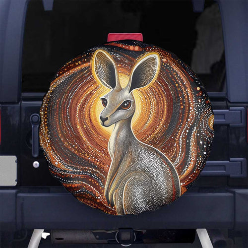 Australian Aboriginal Art Kangaroo Spare Tire Cover Warm Earth Tones Aboriginal Dot Painting