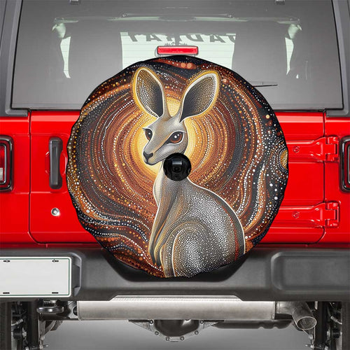Australian Aboriginal Art Kangaroo Spare Tire Cover Warm Earth Tones Aboriginal Dot Painting
