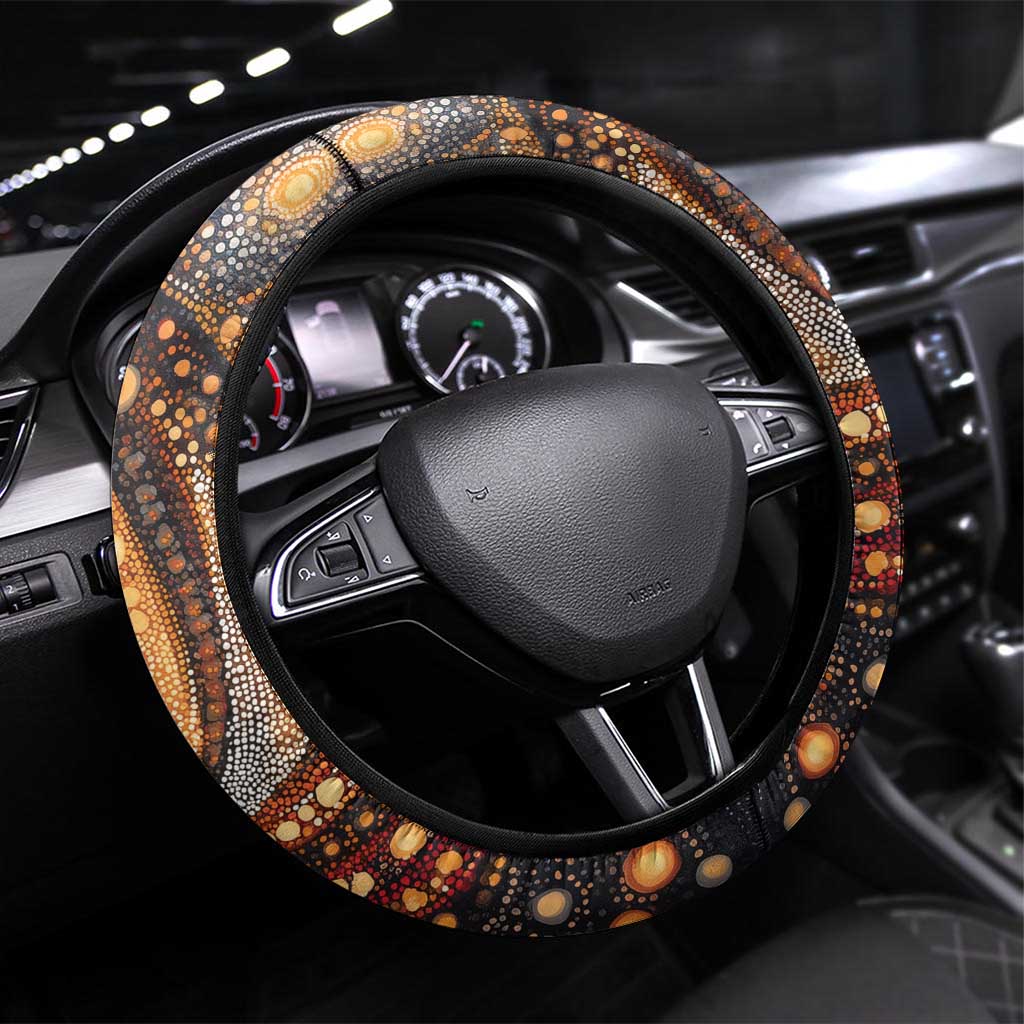 Australian Aboriginal Art Kangaroo Steering Wheel Cover Warm Earth Tones Aboriginal Dot Painting