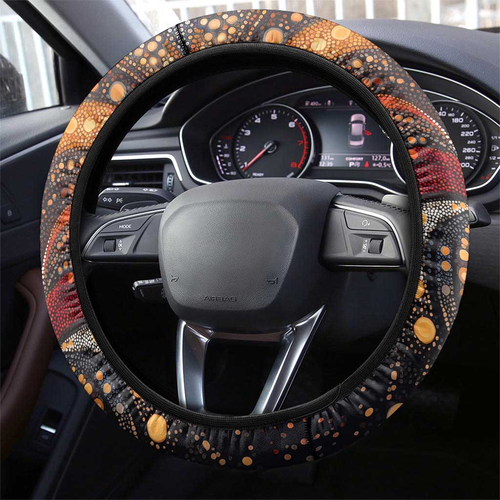 Australian Aboriginal Art Kangaroo Steering Wheel Cover Warm Earth Tones Aboriginal Dot Painting