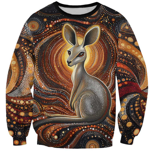 Australian Aboriginal Art Kangaroo Sweatshirt Warm Earth Tones Aboriginal Dot Painting