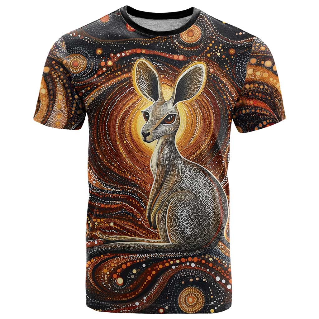Australian Aboriginal Art Kangaroo T Shirt Warm Earth Tones Aboriginal Dot Painting