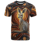 Australian Aboriginal Art Kangaroo T Shirt Warm Earth Tones Aboriginal Dot Painting
