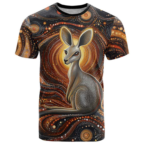 Australian Aboriginal Art Kangaroo T Shirt Warm Earth Tones Aboriginal Dot Painting