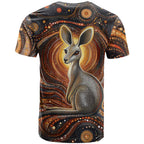 Australian Aboriginal Art Kangaroo T Shirt Warm Earth Tones Aboriginal Dot Painting