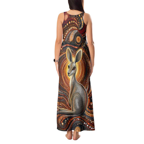 Australian Aboriginal Art Kangaroo Tank Maxi Dress Warm Earth Tones Aboriginal Dot Painting