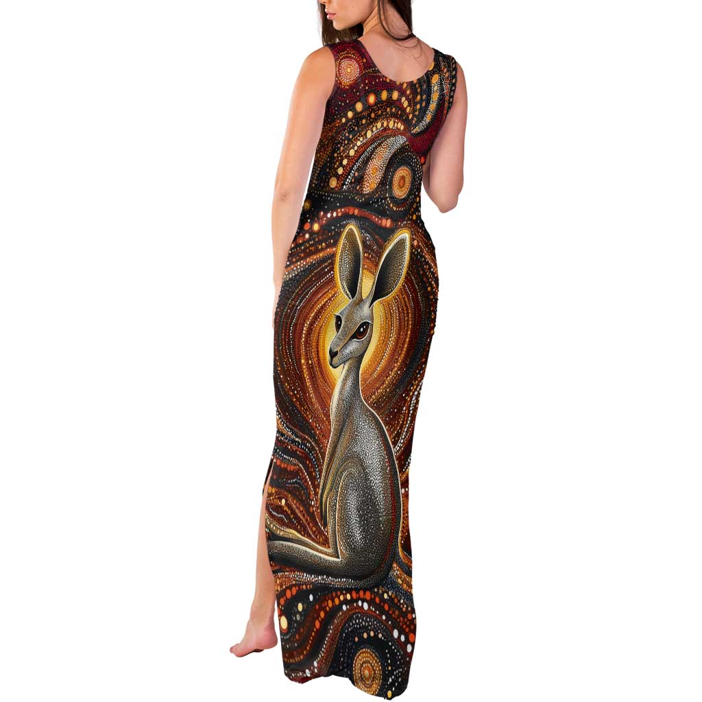 Australian Aboriginal Art Kangaroo Tank Maxi Dress Warm Earth Tones Aboriginal Dot Painting