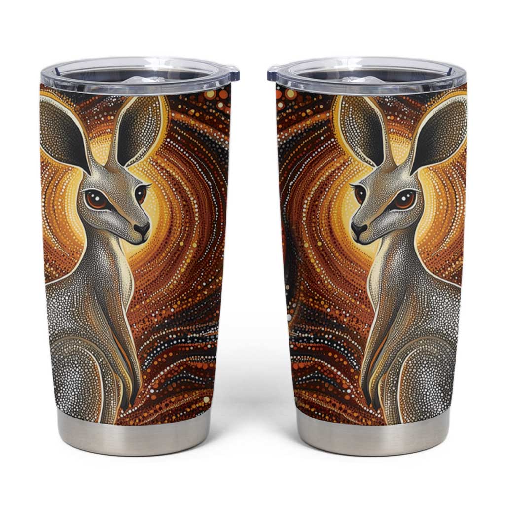Australian Aboriginal Art Kangaroo Tumbler Cup Warm Earth Tones Aboriginal Dot Painting