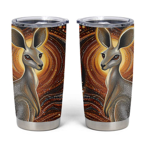 Australian Aboriginal Art Kangaroo Tumbler Cup Warm Earth Tones Aboriginal Dot Painting