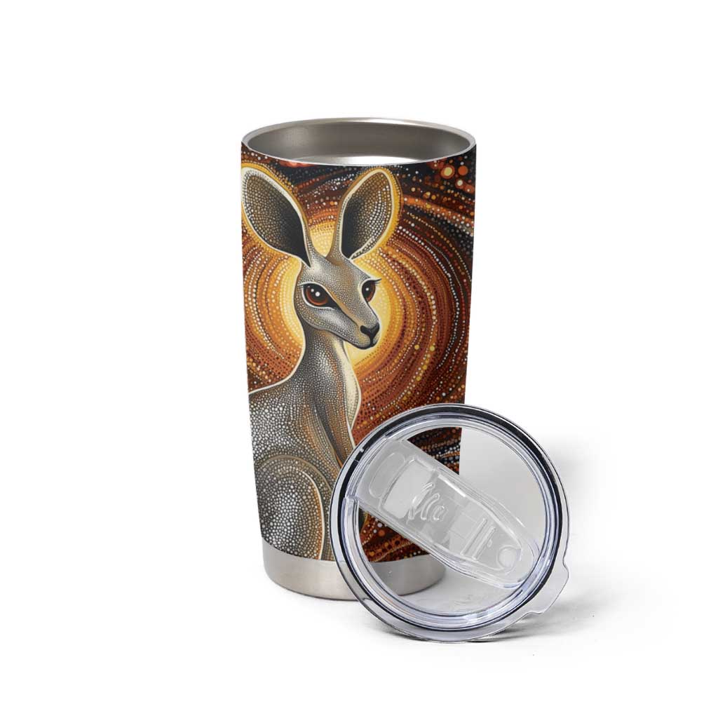 Australian Aboriginal Art Kangaroo Tumbler Cup Warm Earth Tones Aboriginal Dot Painting