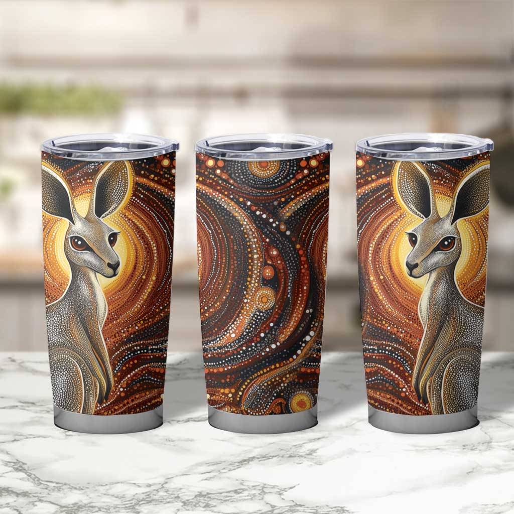 Australian Aboriginal Art Kangaroo Tumbler Cup Warm Earth Tones Aboriginal Dot Painting