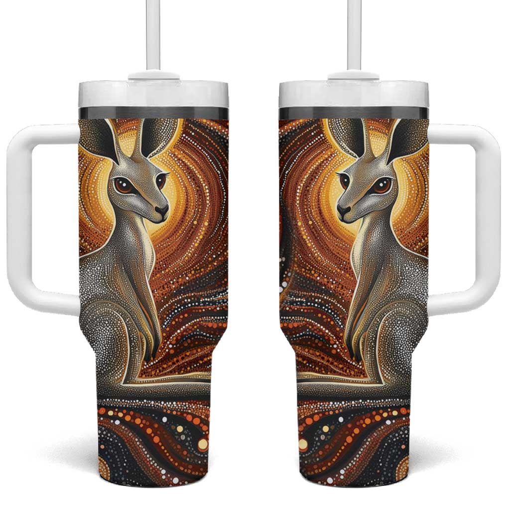 Australian Aboriginal Art Kangaroo Tumbler With Handle Warm Earth Tones Aboriginal Dot Painting